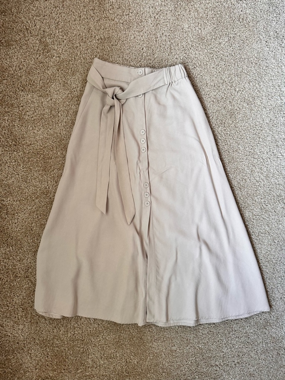Mango Beige Midi Skirt with Waist Tie